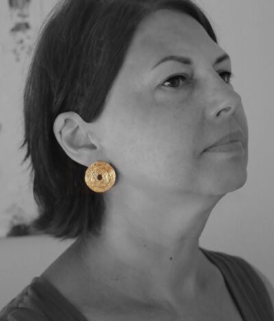 solar round statement rustic gold earrings