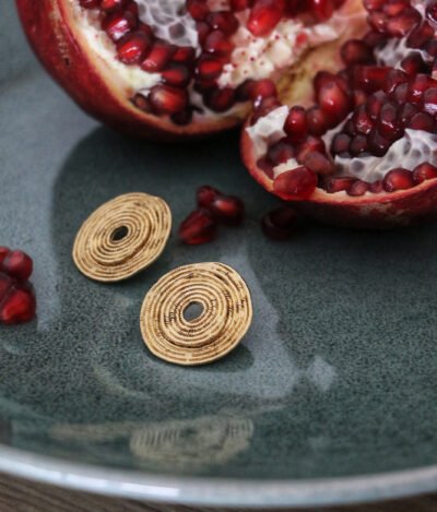 helios circle statement rustic gold earrings