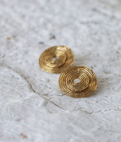 solar circle statement rustic gold earrings