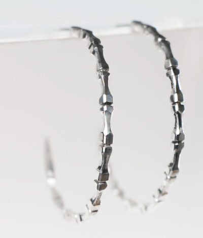 Elegant minimalist edgy handcrafted silver hoop earrings