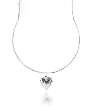 heart pendant necklace, heart jewelry, melting heart silver, puff heart pendant, chunky heart necklace, liquid metal, dangle necklace