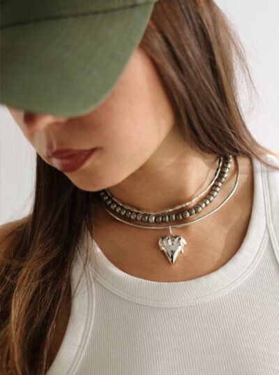 heart pendant necklace, heart jewelry, melting heart silver, puff heart pendant, chunky heart necklace, liquid metal, dangle necklace