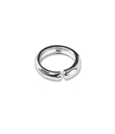 A chunky, minimalist silver ring with a smooth, polished finish. Bold and simple, perfect for a modern look.