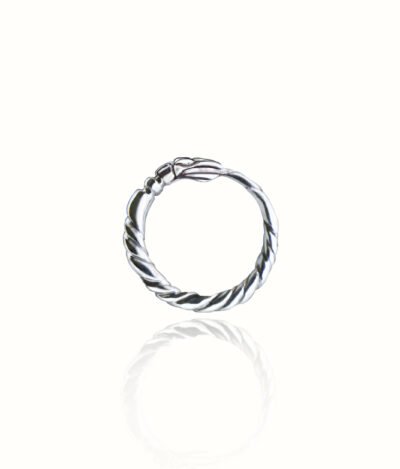 A handmade silver Ouroboros snake ring symbolizing eternity, featuring a mythological snake design. Perfect as a stacking ring or a unique ancient symbol jewelry gift