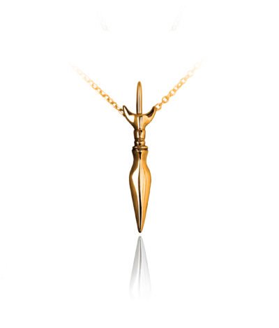 Front view of Mandaya sword pendant on white background — handcrafted vermeil gold necklace inspired by Mindanao's ceremonial weapons.